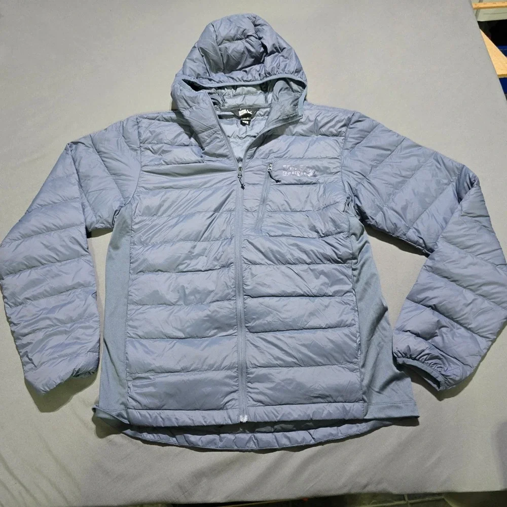 Eddie Bauer Puffer Jacket Mens Medium Blue 550 Down Hooded Hybrid Full Zip